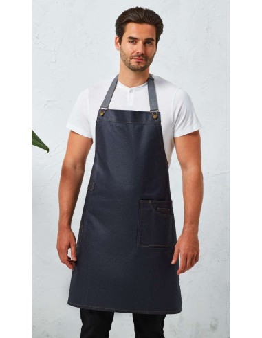 PRE-PR134-District Waxed Look Denim Bib Apron